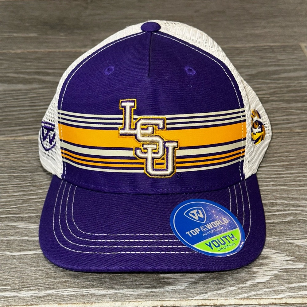 LSU SnapBack Hat Purple Gold White Kids Adjustable Trucker Hat Cap NCAA Youth
